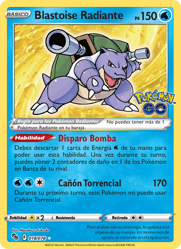 Blastoise Radiante 018 — Pokémon GO (Spanish Pokémon TCG card)
