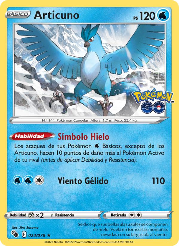 Articuno 024 — Pokémon GO (Spanish Pokémon TCG card)