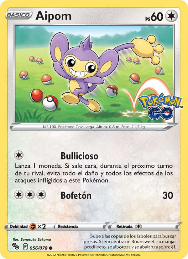 Aipom 056 — Pokémon GO (Spanish Pokémon TCG card)