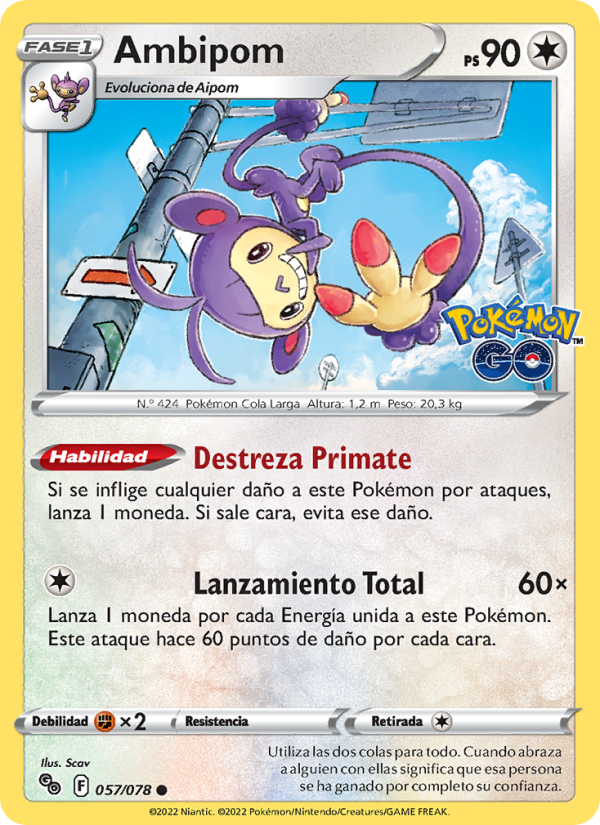 Ambipom 057 — Pokémon GO (Spanish Pokémon TCG card)