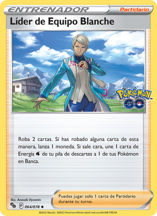 Líder de Equipo Blanche 064 — Pokémon GO (Spanish Pokémon TCG card)