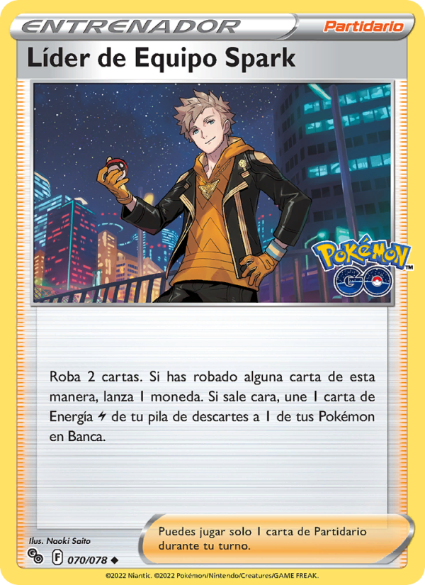 Líder de Equipo Spark 070 — Pokémon GO (Spanish Pokémon TCG card)