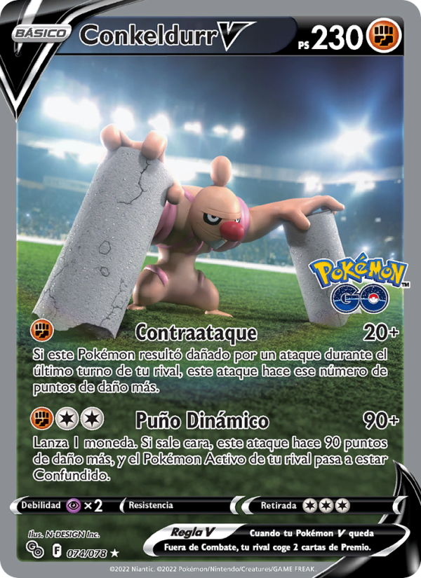Conkeldurr V 074 — Pokémon GO (Spanish Pokémon TCG card)