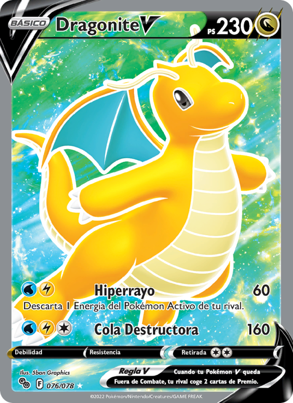 Dragonite V 076 — Pokémon GO (Spanish Pokémon TCG card)