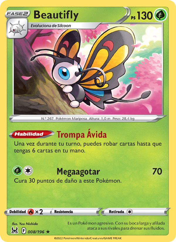 Beautifly 008 — Lost Origin (Spanish Pokémon TCG card)