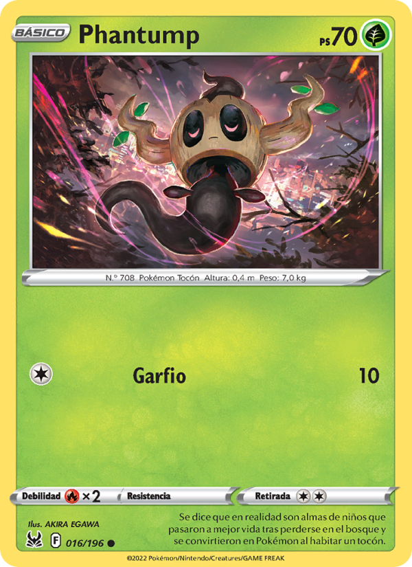 Phantump 016 — Lost Origin (Spanish Pokémon TCG card)