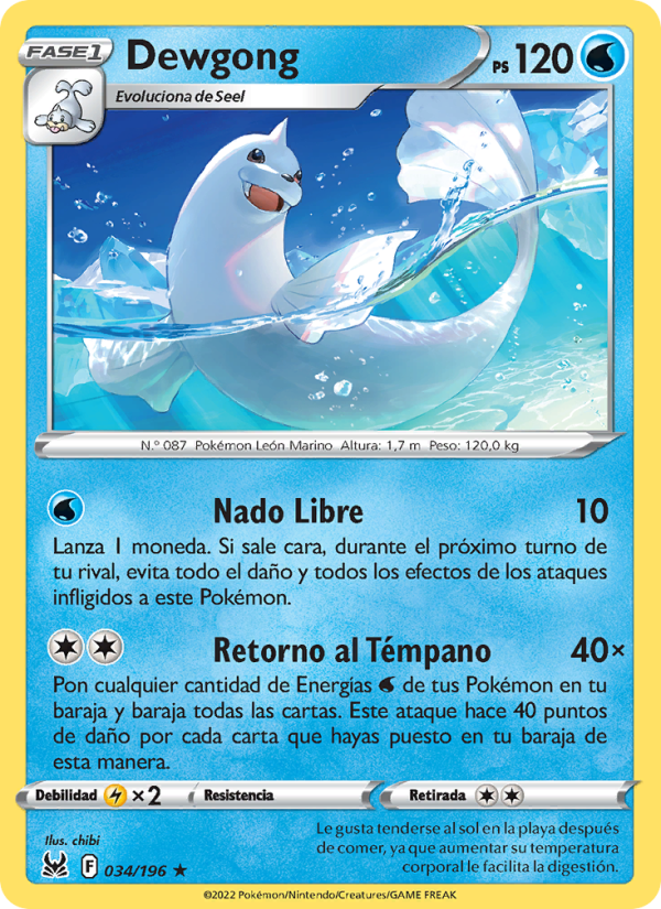 Dewgong 034 — Lost Origin (Spanish Pokémon TCG card)