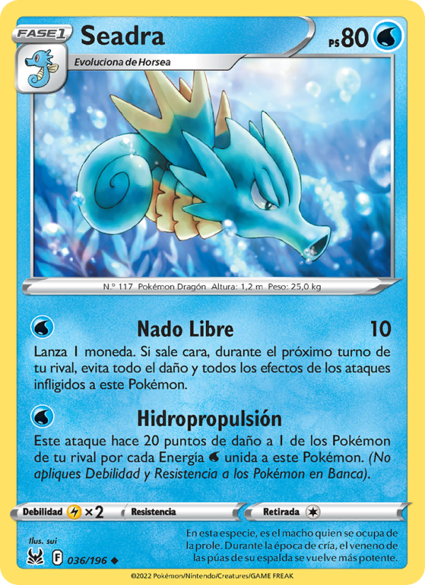 Seadra 036 — Lost Origin (Spanish Pokémon TCG card)