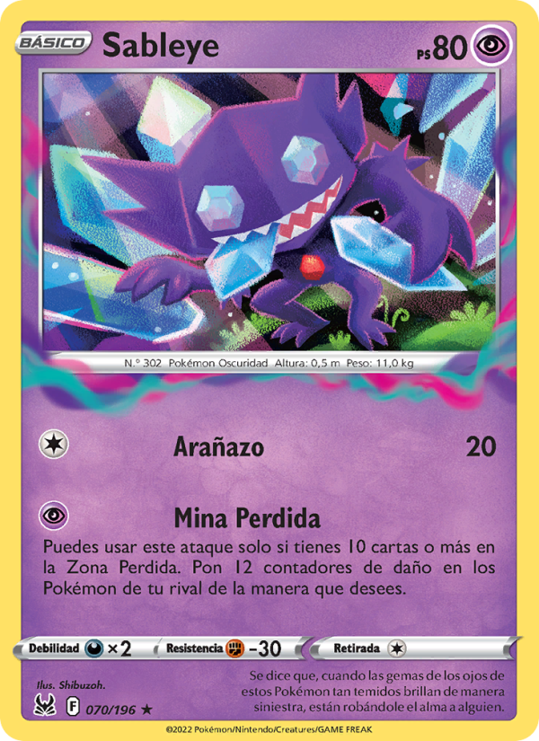 Sableye 070 — Lost Origin (Spanish Pokémon TCG card)