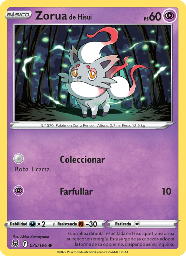 Zorua de Hisui 075 — Lost Origin (Spanish Pokémon TCG card)