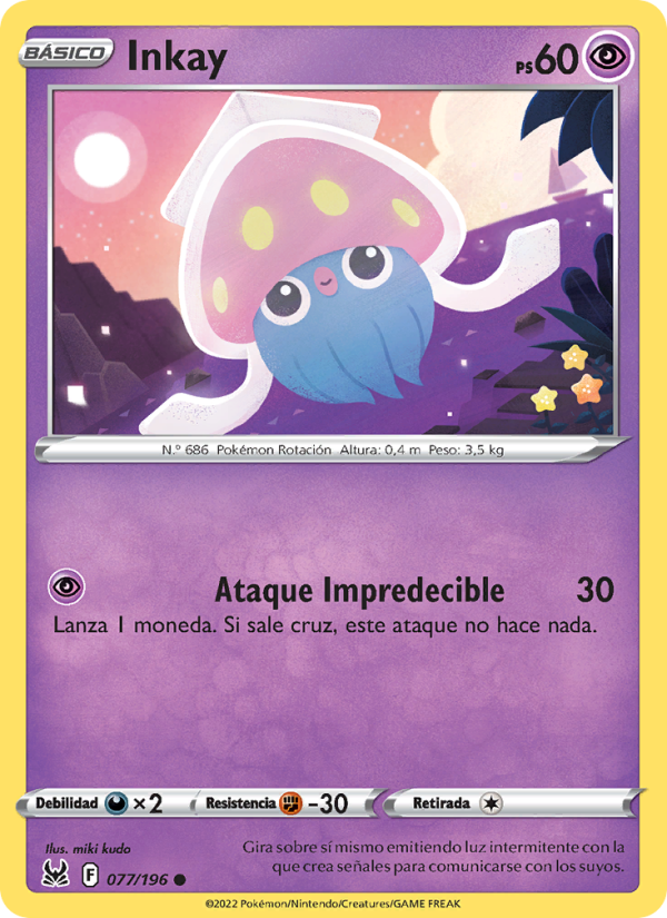 Inkay 077 — Lost Origin (Spanish Pokémon TCG card)