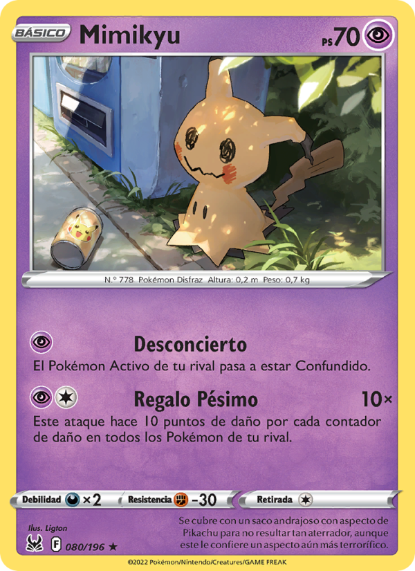 Mimikyu 080 — Lost Origin (Spanish Pokémon TCG card)