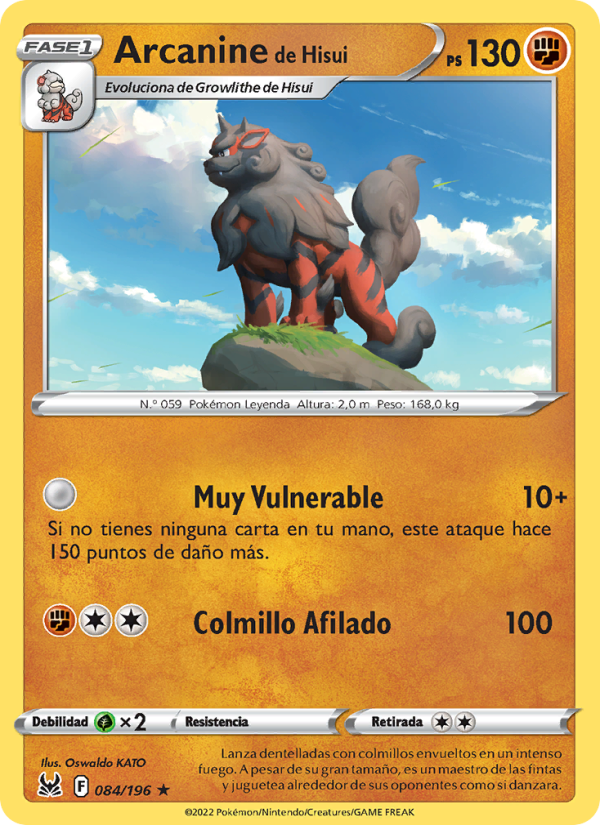 Arcanine de Hisui 084 — Lost Origin (Spanish Pokémon TCG card)