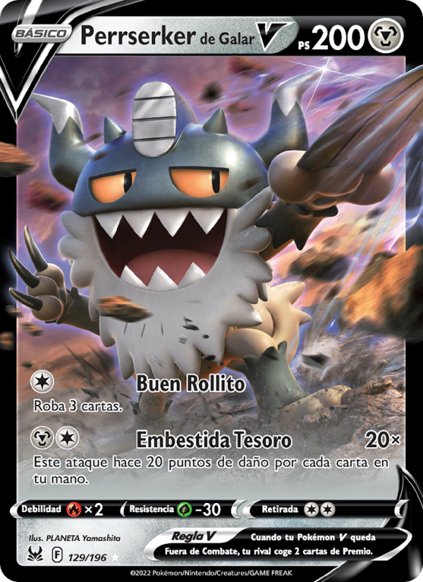 Perrserker de Galar V 129 — Lost Origin (Spanish Pokémon TCG card)