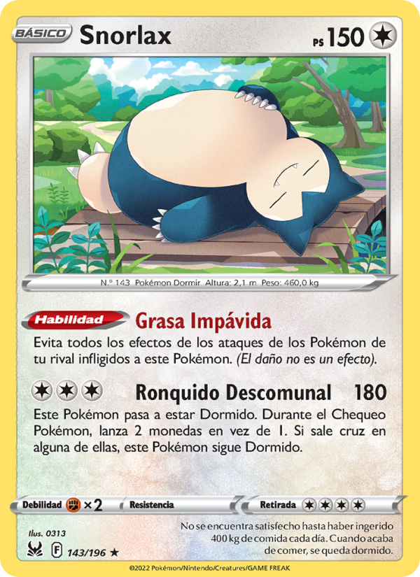 Snorlax 143 — Lost Origin (Spanish Pokémon TCG card)