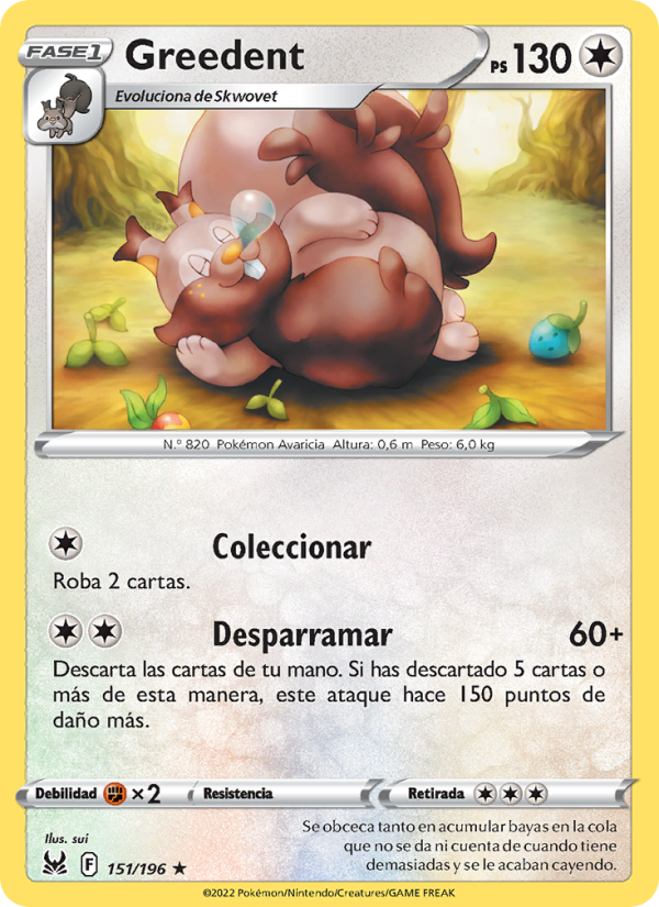 Greedent 151 — Lost Origin (Spanish Pokémon TCG card)