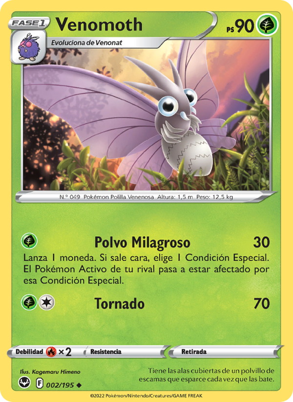 Venomoth 002 — Silver Tempest (Spanish Pokémon TCG card)