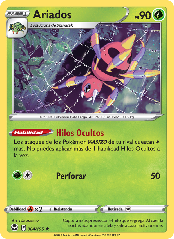 Ariados 004 — Silver Tempest (Spanish Pokémon TCG card)