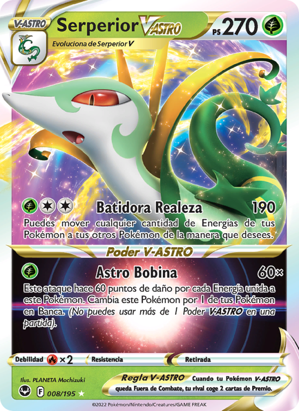 Serperior V-ASTRO 008 — Silver Tempest (Spanish Pokémon TCG card)
