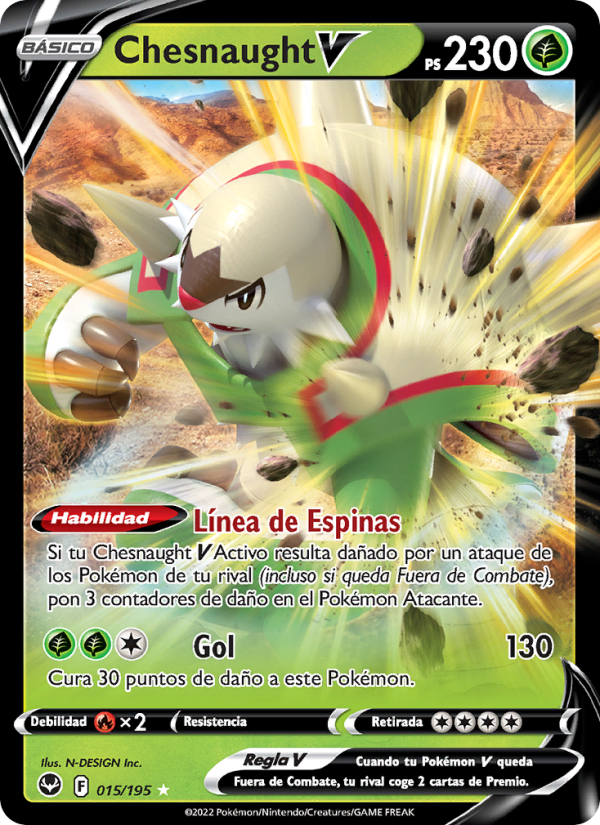 Chesnaught V 015 — Silver Tempest (Spanish Pokémon TCG card)