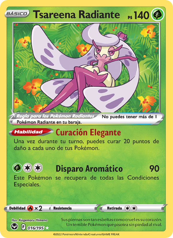 Tsareena Radiante 016 — Silver Tempest (Spanish Pokémon TCG card)