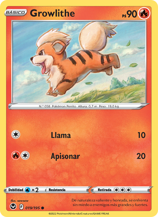 Growlithe 019 — Silver Tempest (Spanish Pokémon TCG card)