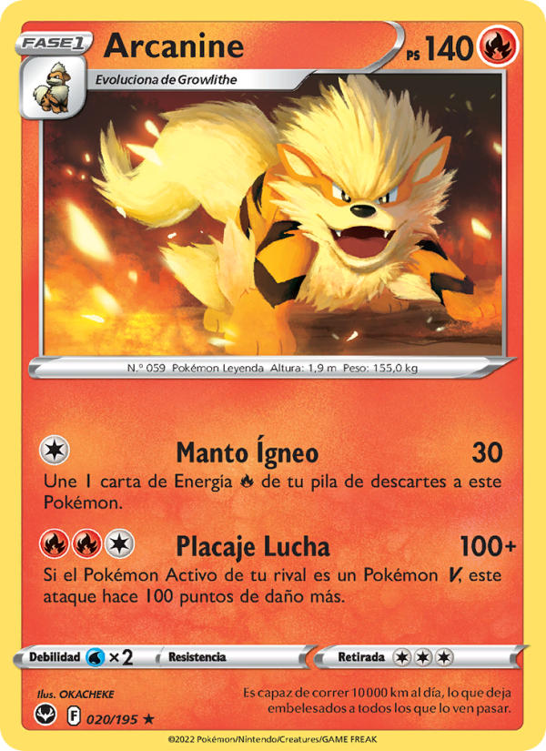 Arcanine 020 — Silver Tempest (Spanish Pokémon TCG card)