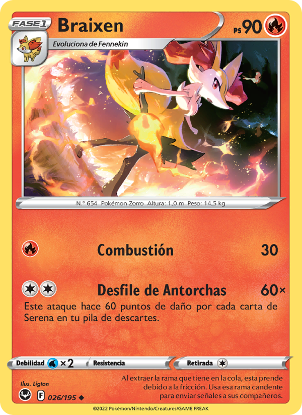 Braixen 026 — Silver Tempest (Spanish Pokémon TCG card)