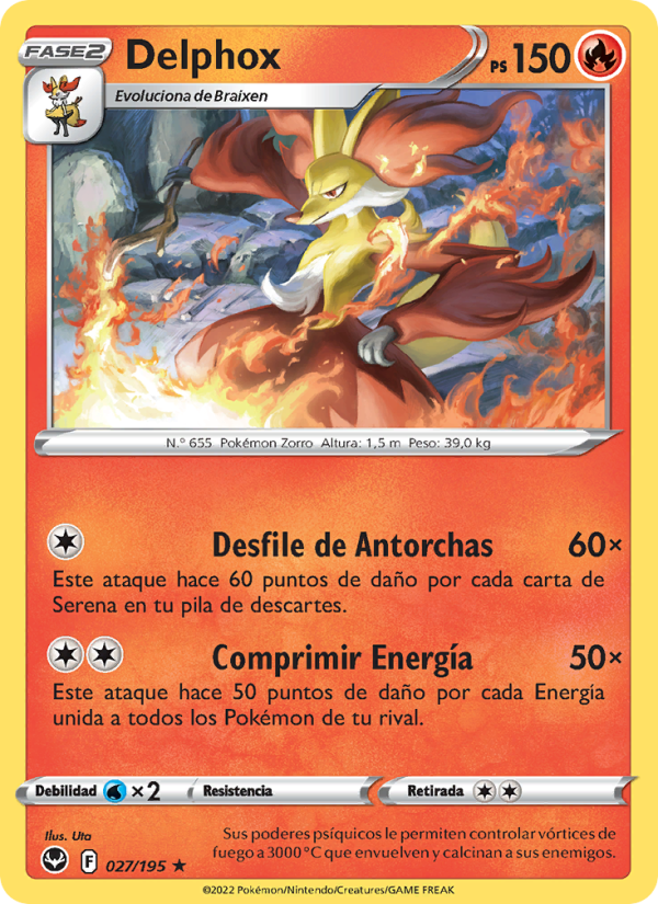 Delphox 027 — Silver Tempest (Spanish Pokémon TCG card)