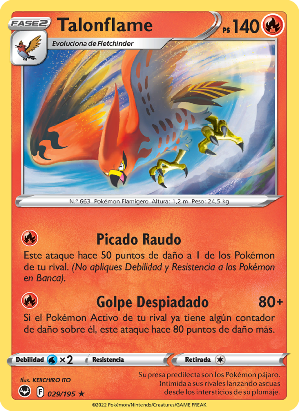 Talonflame 029 — Silver Tempest (Spanish Pokémon TCG card)