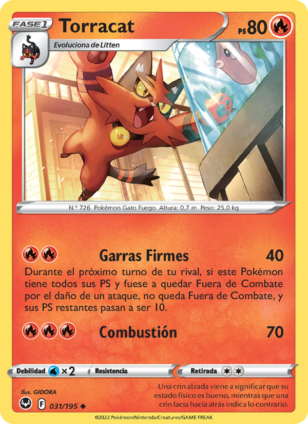 Torracat 031 — Silver Tempest (Spanish Pokémon TCG card)