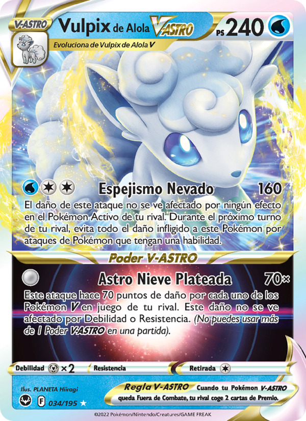 Vulpix de Alola V-ASTRO 034 — Silver Tempest (Spanish Pokémon TCG card)