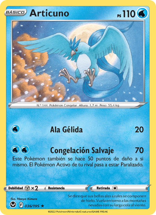 Articuno 036 — Silver Tempest (Spanish Pokémon TCG card)