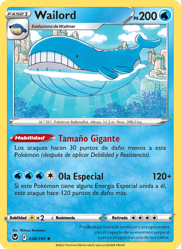 Wailord 038 — Silver Tempest (Spanish Pokémon TCG card)