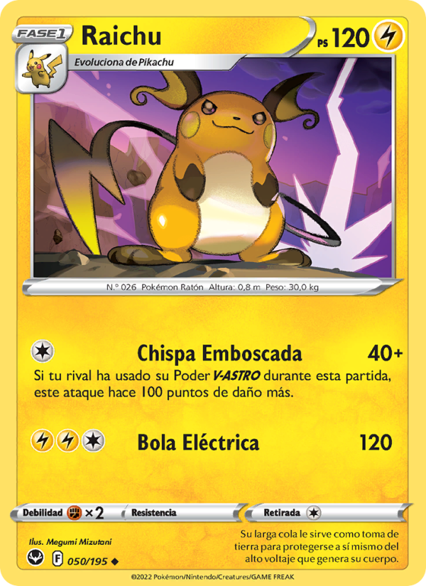 Raichu 050 — Silver Tempest (Spanish Pokémon TCG card)