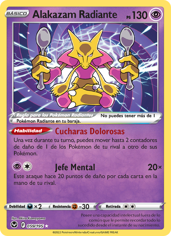 Alakazam Radiante 059 — Silver Tempest (Spanish Pokémon TCG card)