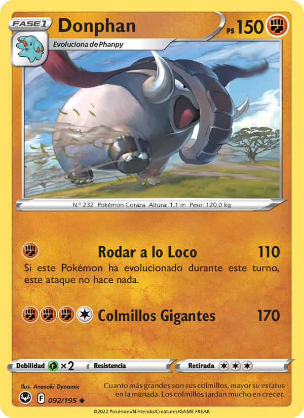 Donphan 092 — Silver Tempest (Spanish Pokémon TCG card)