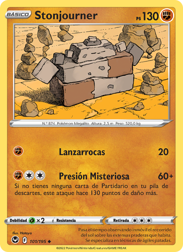 Stonjourner 101 — Silver Tempest (Spanish Pokémon TCG card)