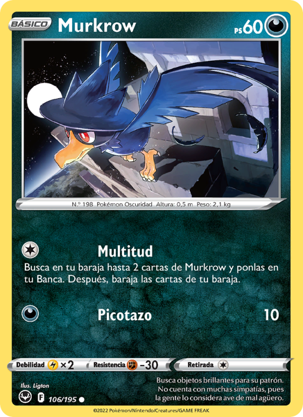 Murkrow 106 — Silver Tempest (Spanish Pokémon TCG card)