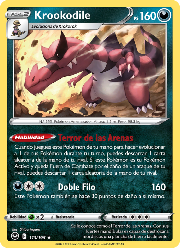 Krookodile 113 — Silver Tempest (Spanish Pokémon TCG card)
