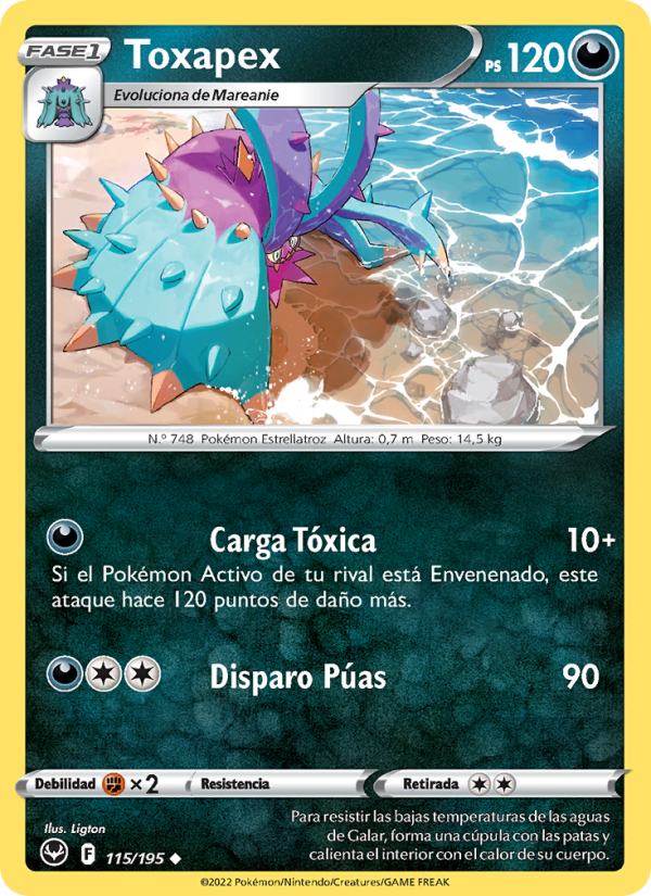 Toxapex 115 — Silver Tempest (Spanish Pokémon TCG card)