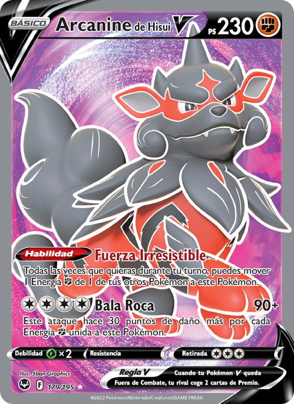 Arcanine de Hisui V 179 — Silver Tempest (Spanish Pokémon TCG card)