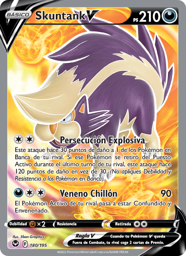Skuntank V 180 — Silver Tempest (Spanish Pokémon TCG card)