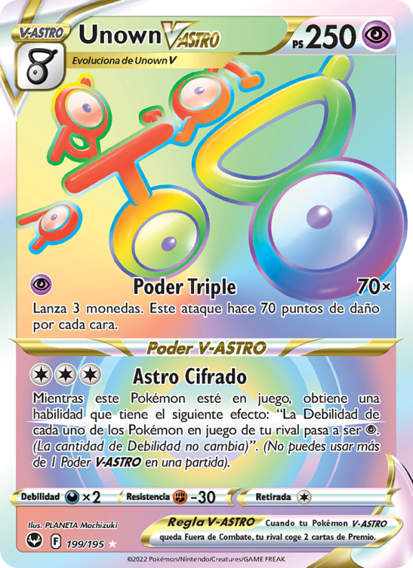 Unown V-ASTRO 199 — Silver Tempest (Spanish Pokémon TCG card)