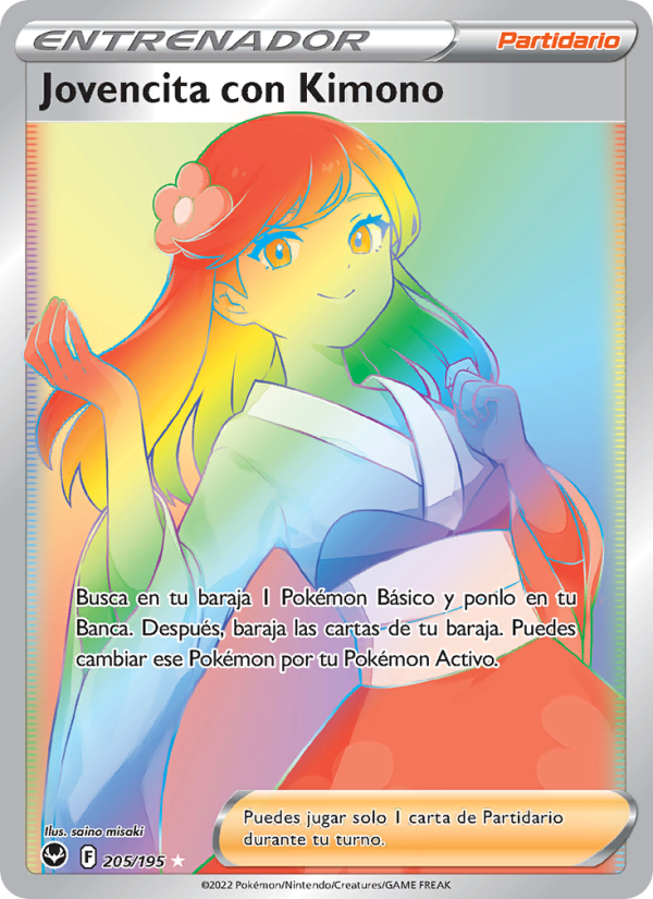 Jovencita con Kimono 205 — Silver Tempest (Spanish Pokémon TCG card)
