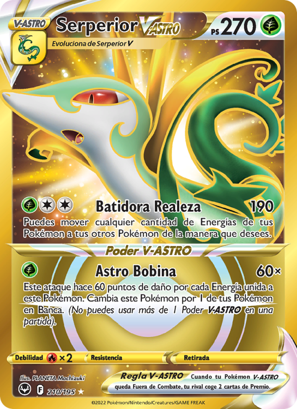 Serperior V-ASTRO 210 — Silver Tempest (Spanish Pokémon TCG card)