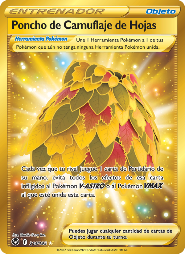 Poncho de Camuflaje de Hojas 214 — Silver Tempest (Spanish Pokémon TCG card)