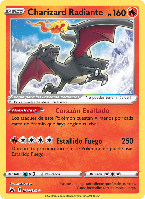 Charizard Radiante 020 — Zenit der Könige (Spanish Pokémon TCG card)