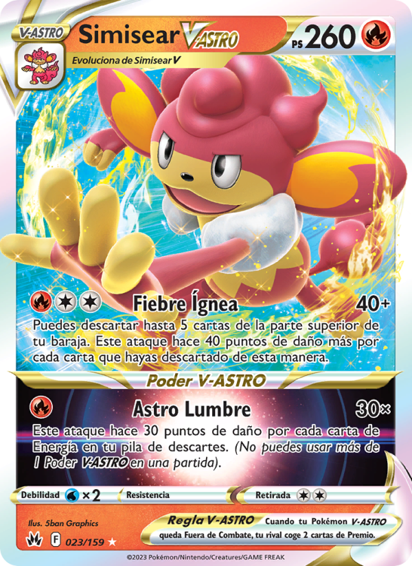 Simisear V-ASTRO 023 — Zenit der Könige (Spanish Pokémon TCG card)