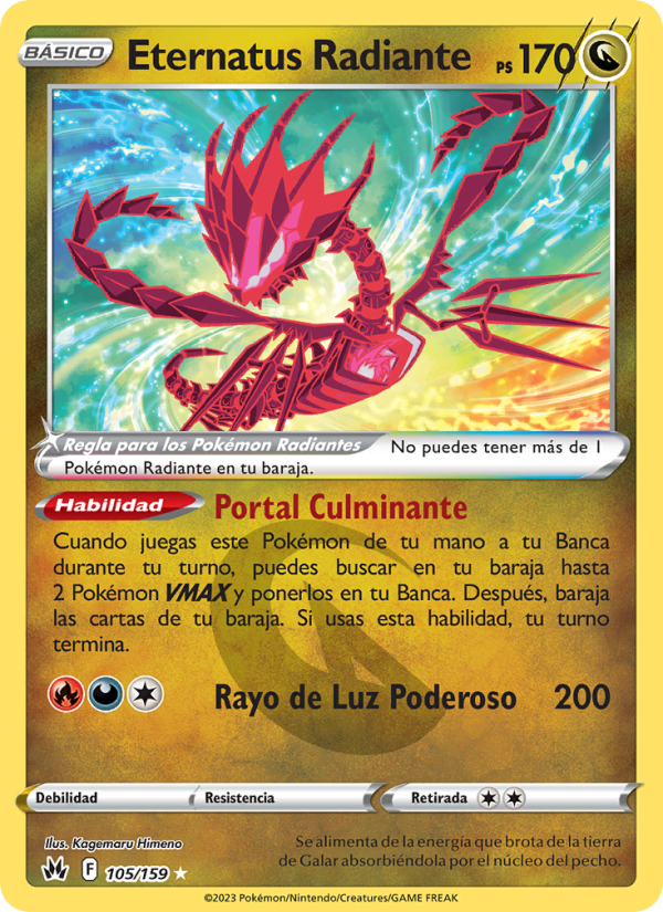 Eternatus Radiante 105 — Zenit der Könige (Spanish Pokémon TCG card)